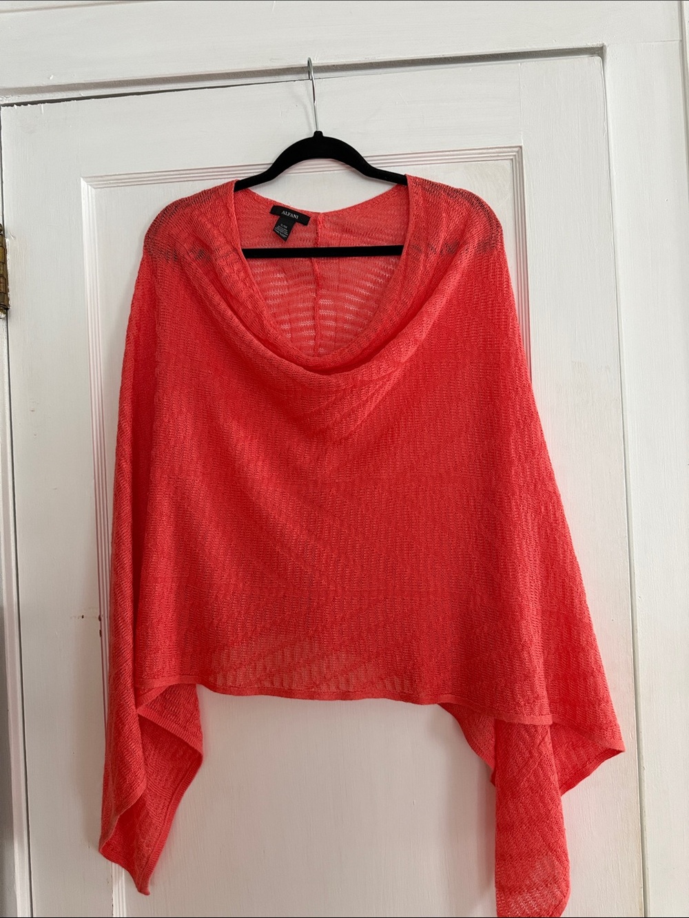 Alfani Coral Open-Knit Poncho Sweater